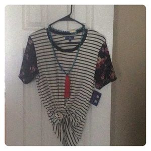 Black and white horizontal striped blouse